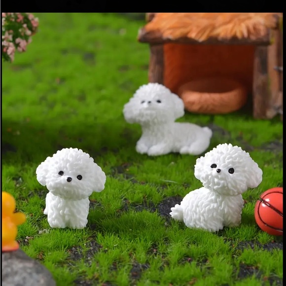 4 Piece Set Miniature Tiny White Dog Maltese Style Figurines - Picture 6 of 10